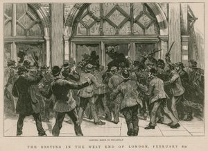 De rellen in West End van Londen, 8 februari 1886: Plunderen van winkels in Piccadilly door English School