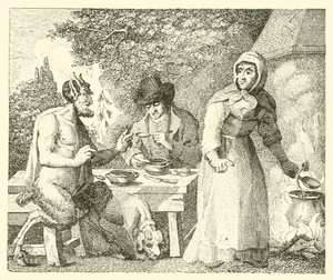De sater en de reiziger (gravure)
