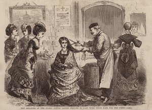 Het scheren van de kudde, jonge dames overgehaald om hun haar af te staan voor de paus door English School