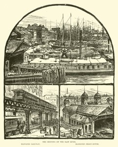 De scheepvaart op de East River; Verhoogde spoorweg; Hamilton veerhuis door English School