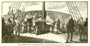 De executie van admiraal Byng, aan boord van de Monarque, 14 maart 1757