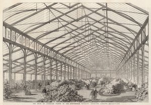 De tentoonstelling van Amerikaanse planten in het Ashburham Paviljoen, Cremorne Gardens door English School