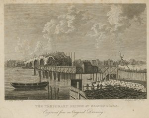 De tijdelijke brug bij Blackfriars door English School