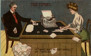 De typiste (ingekleurde gravure) door English School