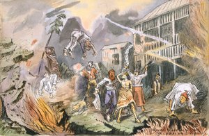 Diezelfde nacht blies de hele plaats op, ca. 1880