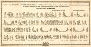 Het uitzicht op de processie in Westminster Abbey bij de kroning van Koning Willem IV en Koningin Adelaide door English School