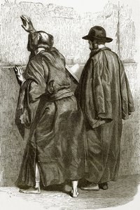 De klaagmuur - Joden bidden bij de muur van de tempel van Salomo door English School