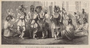 De oorlogsdans van de Ojibbeway Indianen voor de koningin in Windsor Castle door English School