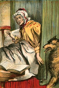 De wolf bij het huisje van grootmoeder