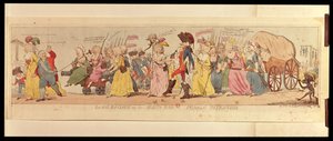 De vrouwen van Les Halles die Lodewijk XVI (1754-93) meenemen uit Versailles, uitgegeven door S.W. Fores, 1789 door English School