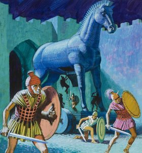 Het houten paard van Troje door English School
