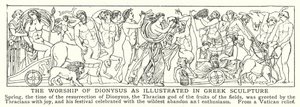 De aanbidding van Dionysus zoals geïllustreerd in Griekse beeldhouwkunst (litho)