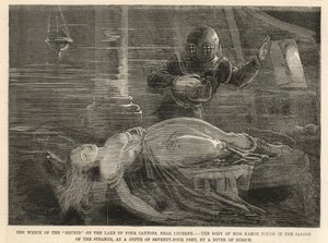 Het wrak van de Brunig op het Vierkantonsmeer (gravure)