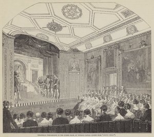 Theateruitvoering in de Rubenszaal, in Windsor Castle (gravure) door English School