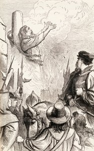 Thomas Hawkes verbrand op de brandstapel tijdens de Marian Persecuties, ca. 1865 door English School
