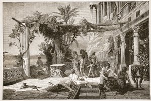 Tiberius bij Capreae (litho) door English School