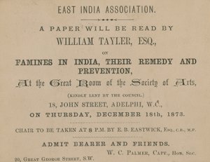 Ticket voor een lezing door William Tayler van de East India Association door English School