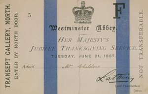 Kaartje voor de jubileum dankdienst van Hare Majesteit