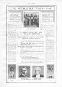 Tijdlijn van gebeurtenissen en artikelen over het zinken van de Titanic, uit The Sphere, 27 april 1912 door English School