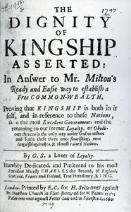 Titelpagina voor The Dignity of Kingship Asserted door G.S. a Lover of Loyalty, gepubliceerd 1660 door English School