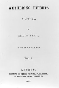 Titelpagina voor de eerste editie van Wuthering Heights door Ellis Bell (pseudoniem van Emily Bronte), gepubliceerd in 1847