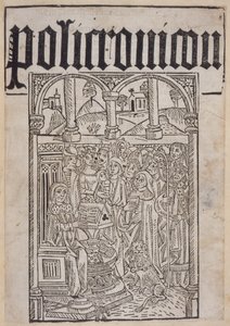 Titelpagina van de Polychronicon door Ranulf Higden, gedrukt door Wynkyn de Worde