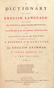 Titelpagina van Johnsons Dictionary of the Human Language, Londen, 1755