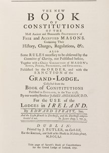 Titelpagina van Spratts Book of Constitutions voor de Grand Lodge in Ierland, 1751 door English School