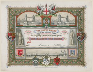 Tower Bridge, Londen, Uitnodiging voor het leggen van de gedenksteen, 21 juni 1886 door English School