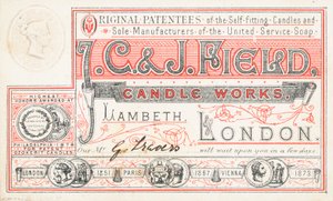 Handelskaart, J C en J Field Candle Works