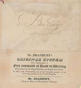 Handelskaart voor Mr Bradburys originele systeem voor het verkrijgen van een vrije handbeheersing in het schrijven door English School
