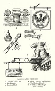 Handelstekens: Kappers en Apothekers (litho) door English School