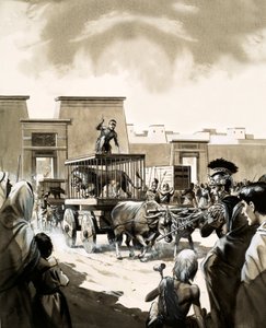 Leeuwen vervoeren naar het circus in Rome