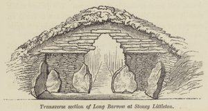 Dwarsdoorsnede van Long Barrow bij Stoney Littleton (gravure) door English School