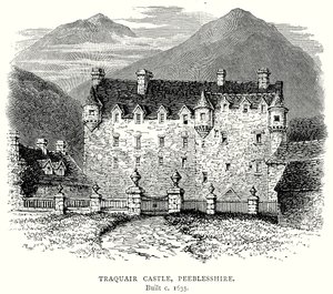 Kasteel Traquair, Peeblesshire (gravure) door English School