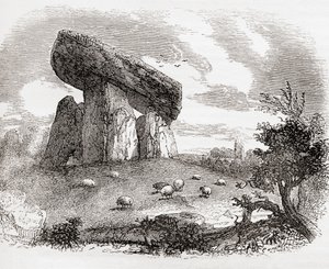 Trethevy Quoit, een megalithisch graf in Cornwall, Engeland, uit Old England: A Pictorial Museum, pub. 1847 door English School