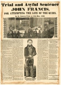 Proces en vreselijke straf van John Francis voor poging tot moord op de koningin, op 30 mei 1842 door English School