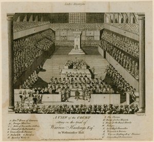 Rechtszaak van Warren Hastings in Westminster Hall door English School