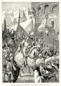 Triomfantelijke intocht van Richard I en Filips Augustus in Akko (gravure) door English School