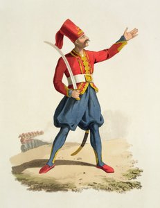 Turkse soldaat, uit Costumes of the Various Nations, Volume VII, The Military Costume of Turkey, door Thomas MacLean, gepubliceerd ca. 1800-18