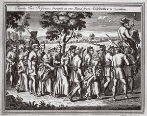 Tweeëntwintig gevangenen in één groep van Colchester naar Londen gebracht, illustratie uit Foxes Martelaren ca. 1703 door English School