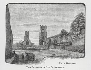 Twee kerken op een kerkhof (gravure) door English School