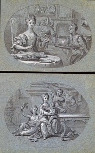 Twee Huiselijke Scènes, ca. 1725 door English School