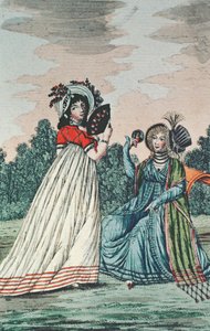 Twee modieuze dames in een tuin, c.1800 door English School