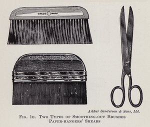 Twee Soorten Strijkborstels, Behangscharen (litho) door English School