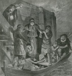 Tycho Brahe vaart weg van zijn eiland in de duisternis van de nacht door English School