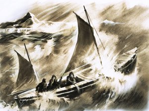 Ongeïdentificeerde boot in een storm