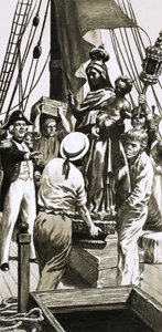 Ongeïdentificeerd zeilschip scène van het laden van vracht