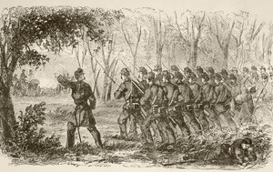 Uniesoldaten op het plateau bij de eerste Slag bij Bull Run door English School