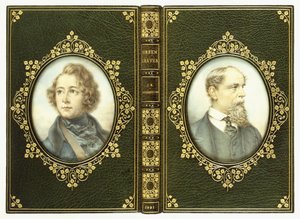 Boven- en onderomslagen, met twee ovale portretten van Charles Dickens door English School